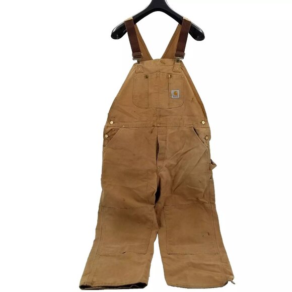 Vintage Carhartt Duck Canvas Overalls Distressed Double Knee Brown R01 42 x 30 - Picture 1 of 14